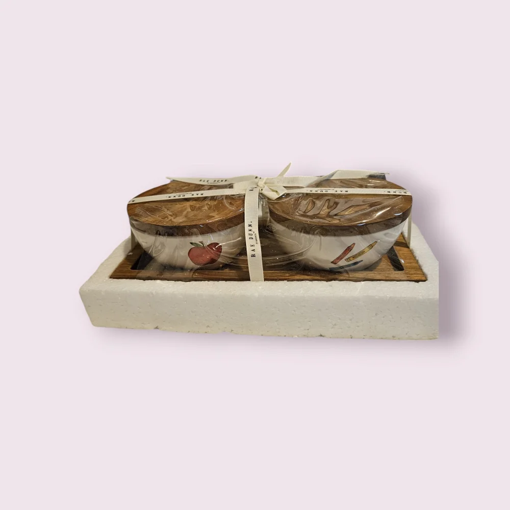 Rae Dunn Kitchen Pinch Bowls Set White Brown Tray NEW